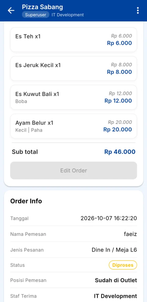 Detail order dan rincian pesanan di MB POS