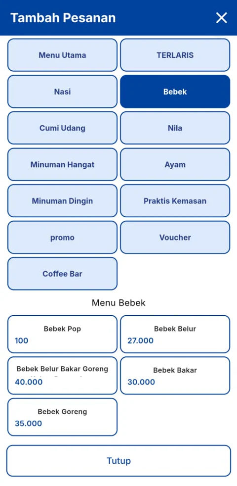 Tambah pesanan di MB POS di ponsel